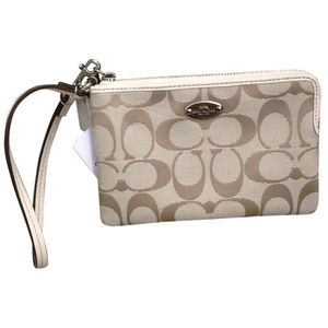 Coach Beige Jacquard Wristlet